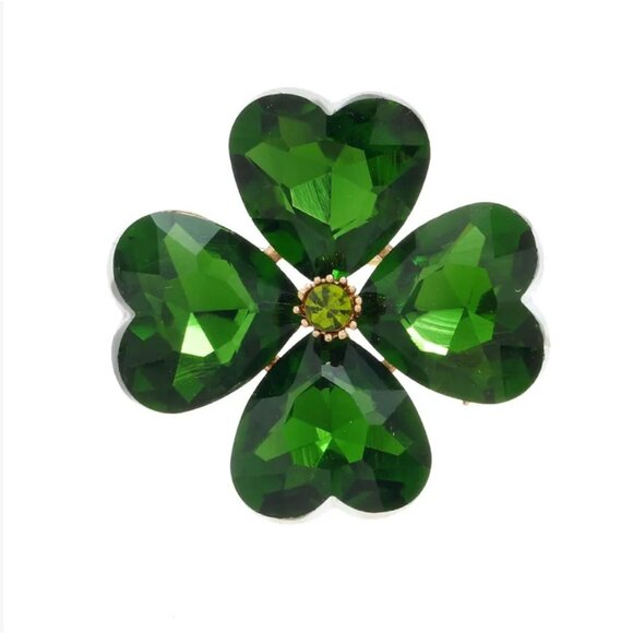 Green Four Leaf Clover Brooch St Patrick's Day Shamrock - Picture 1 of 1